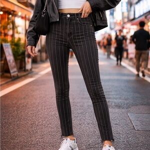 Abercrombie & Fitch Faded Black Striped High Waist Slim Jeans Denim